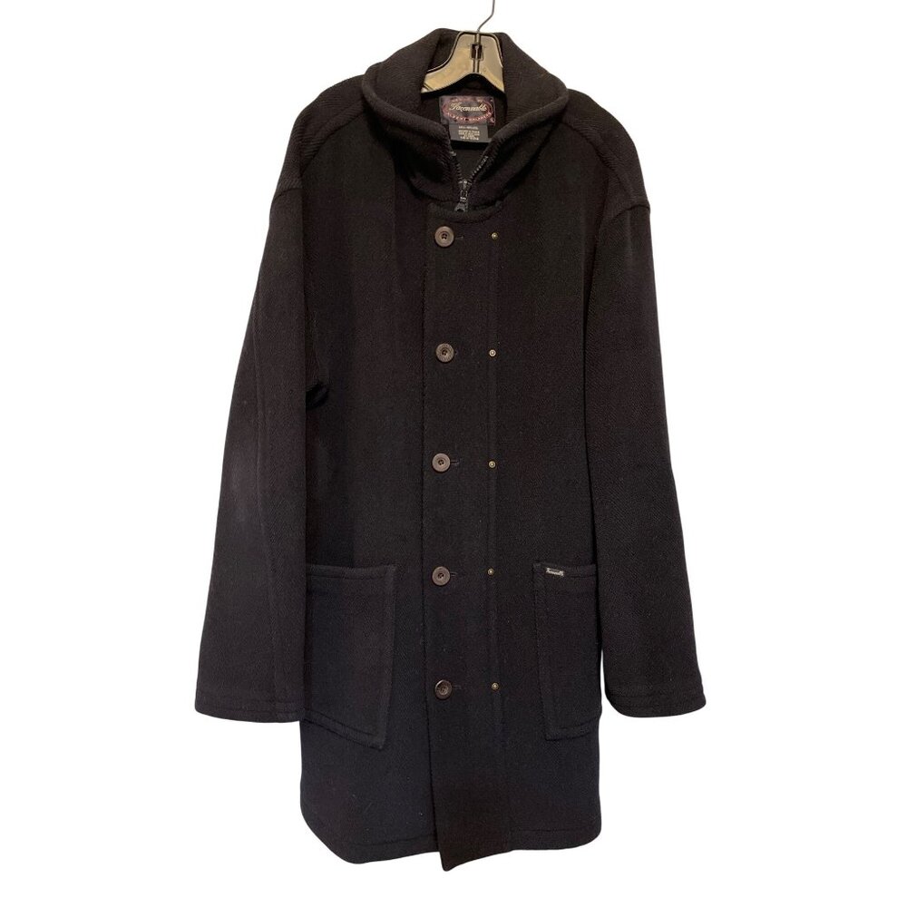 Luxurious Faconnable Black Wool Peacoat Size L Winter Essential Designer Mens Ou